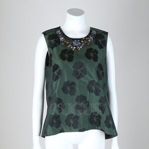 Tory Burch Silk Green Top Blouse Сrystallized Size 2